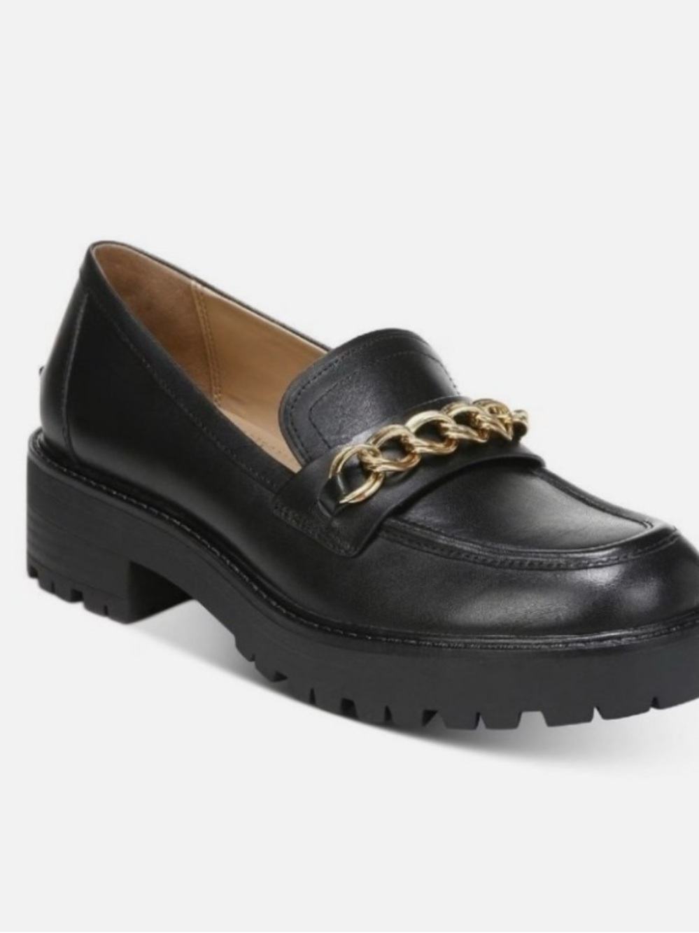 Sam Edelman Black Leather Chain-Detail Women's Loafers